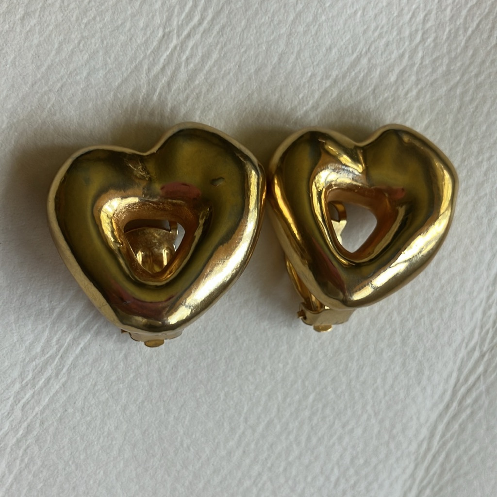 Vintage Christian Lacroix Bold Gold Heart Clip Earrings
